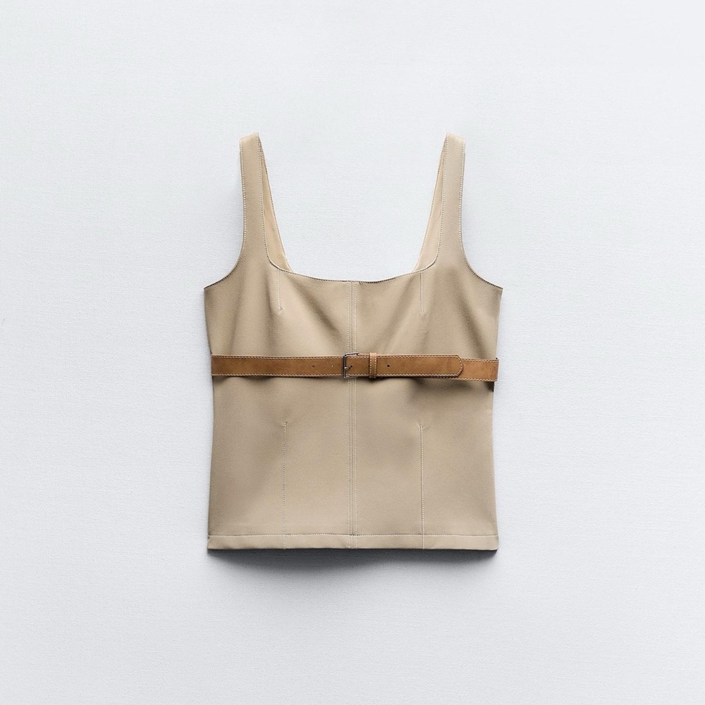 Zara belted topstitch top